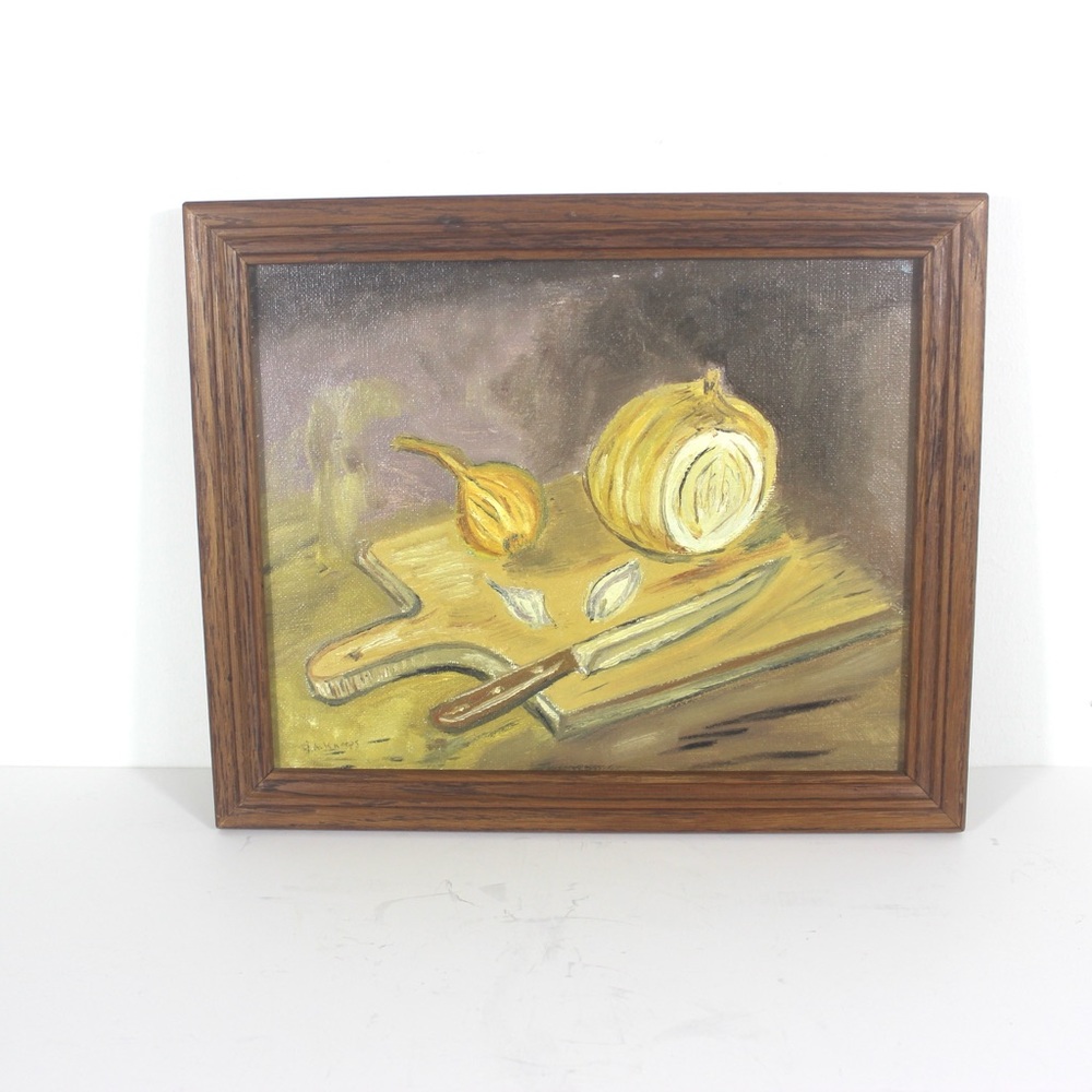 Vintage Original Still Life Painting Signed by Artist Framed Oil on Canvas Kitch